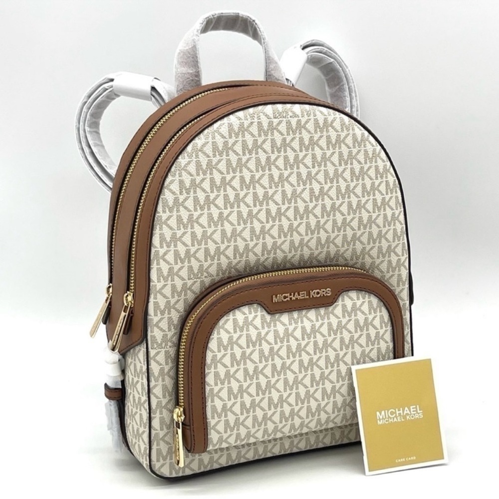 Michael Kors Jaycee Medium Zip Packet Backpack Vanilla/Brown